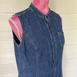 Tommy Hilfiger Denim Dress Womens Medium Blue Excellent Sleeveless Button Front